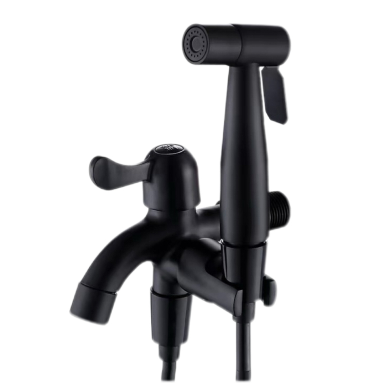 Faucet du-reolaeth ddeuol gyda gwn chwistrellu
