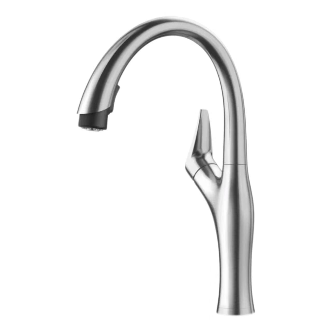 Faucet Tynnu Allan Gooseneck Syml wedi'i Frwsio Dur Di-staen