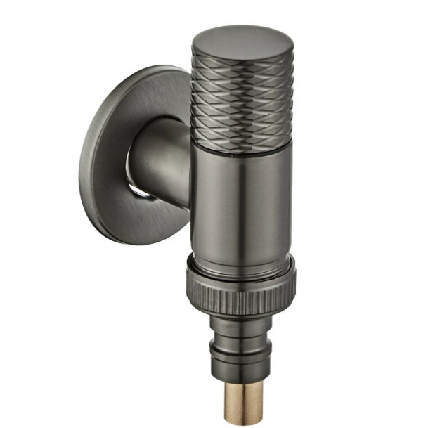 Gun Grey Knurled Trin Dŵr Stop Falf Angle