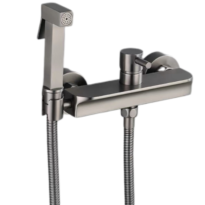 Set Chwistrellwr Bidet Poeth ac Oer Gunmetal Grey