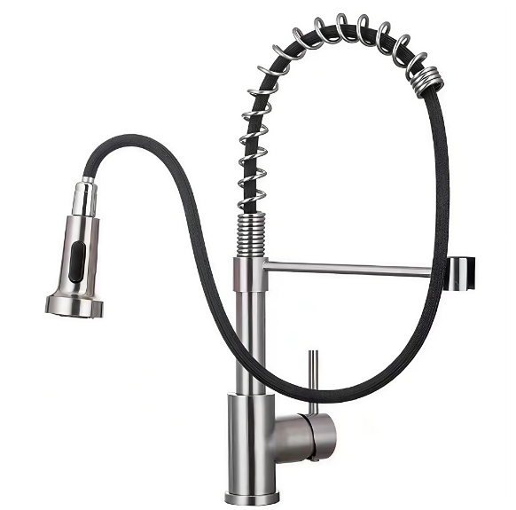 Faucet Sinc Cegin Poeth Ac Oer Tynnu Allan Tiwb Gwanwyn Uchel
