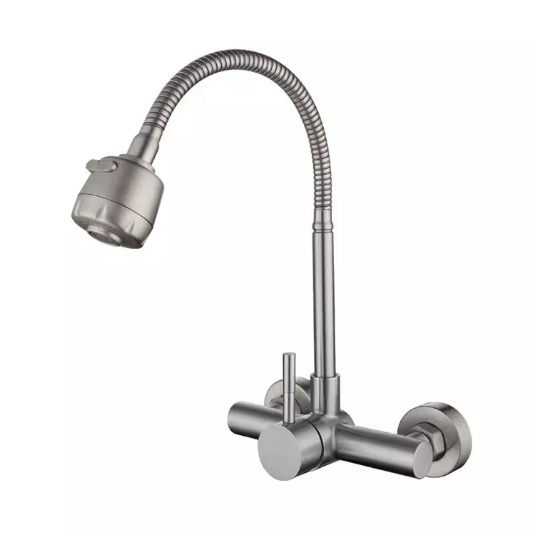 Faucet Dwr Poeth Ac Oer Cyffredinol wedi'i Mowntio ar Wal yn y Gegin