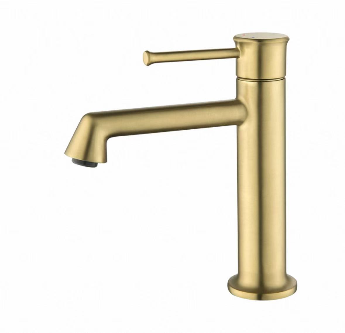 Faucet Sengl-Rheoli Silindraidd Aur Matte