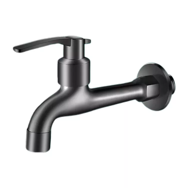 Faucet Oer Sengl wedi'i Fowntio ar y Wal Minimalaidd Gyda Hyd Estynedig